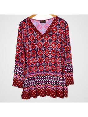 Bob Mackie Art To Wear Geometric Tunic Top Stretch Bold Maximalist Artsy XL